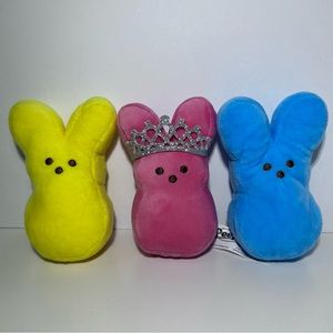 Plush Stuffed EASTER Bunny Rabbit 6" LOT Of 3 Velour Blue Yellow And Pink